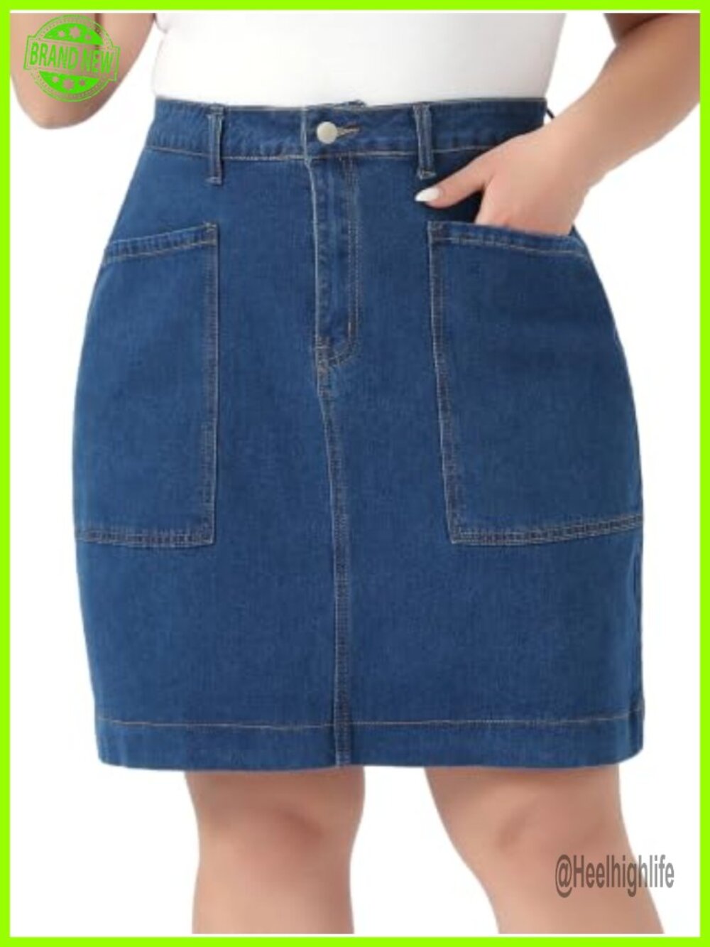 Plus Size Denim Pencil Skirt High Waist Knee Length with Pockets Work Casual